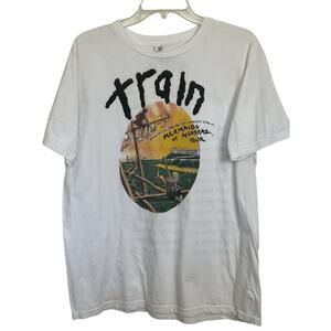 Train Mermaids of Alcatraz Tour 2013 White Band T-Shirt Size Large Band Tee
